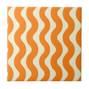 Orange Groovy Wavy Stripe Abstract Modern Spring Tile
