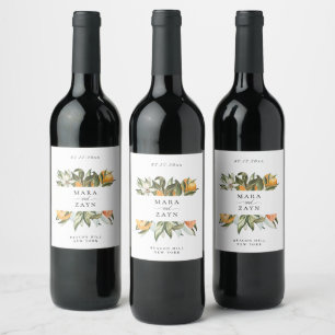 Orange Grove Citrus Botanical Wedding Wine Label