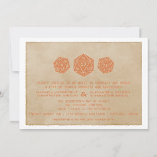 Orange Grunge D20 Dice Gamer Invitation CUSTOMDATE