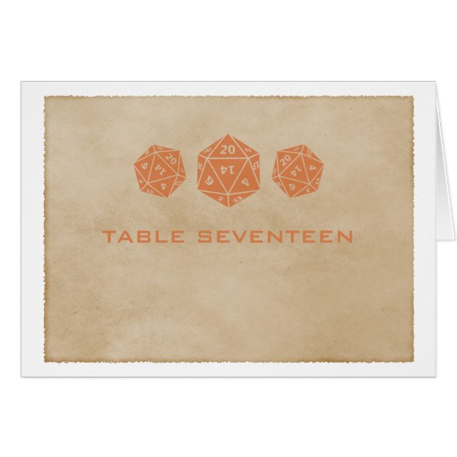 Orange Grunge D20 Dice Gamer Table Number Card (Front Horizontal)