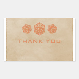 Orange Grunge D20 Dice Gamer Thank You Stickers