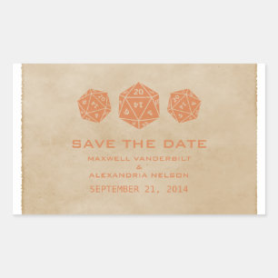 Orange Grunge D20 Dice Save the Date Stickers
