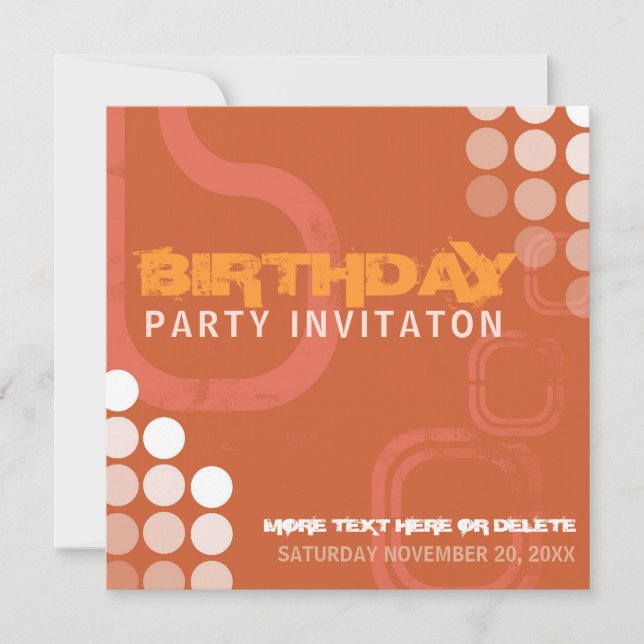 Orange Grunge Electro Party Birthday Invitation (Front)