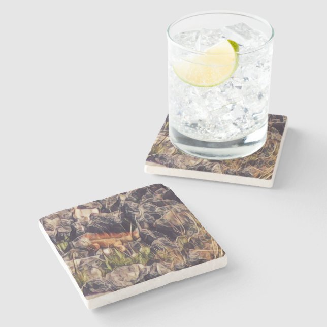 Orange Guana Art Stone Coaster (Side)