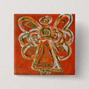 Orange Guardian Angel Custom Holiday Button Pin