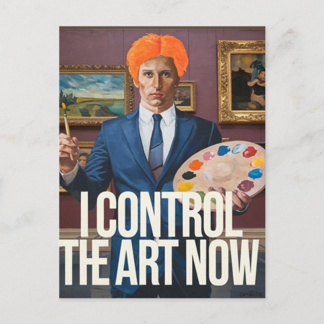 Orange Hair Man Controls The Art in a Museum Postcard (Front)