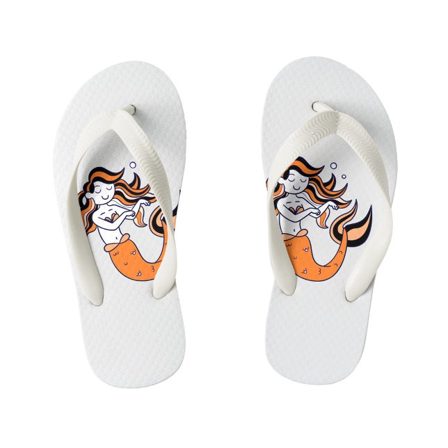 Orange Hair Mermaid  Kid's Jandals (Fantasy Mermaid with Orange Hair Kids Flip Flops!)