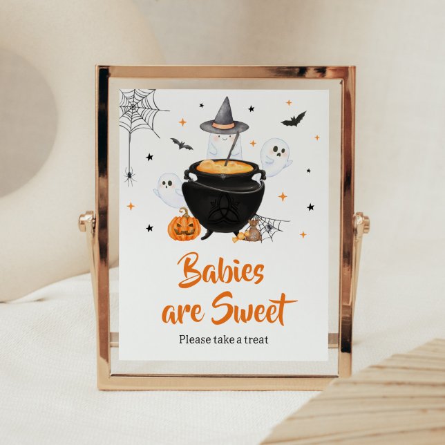 Orange Halloween Baby is Brewing Babies are Sweet Poster (Baby is Brewing Baby Shower Babies are Sweet Sign)
