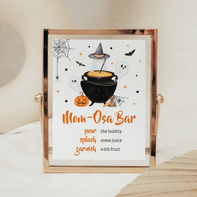 Orange Halloween Baby is Brewing Mum Osa Bar Poster (Baby is Brewing Baby Shower Mom Osa Bar Sign)