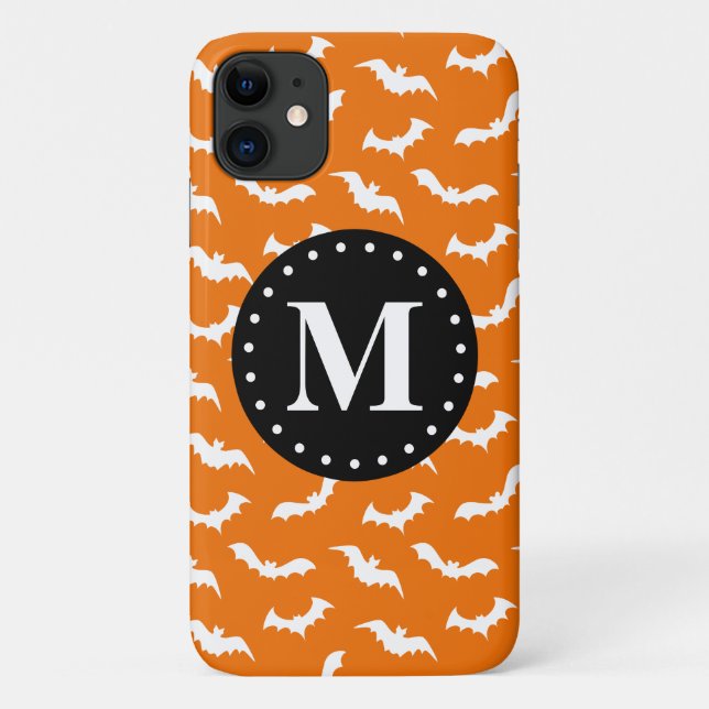 Orange Halloween Bat Pattern Black Monogram Case-Mate iPhone Case (Back)