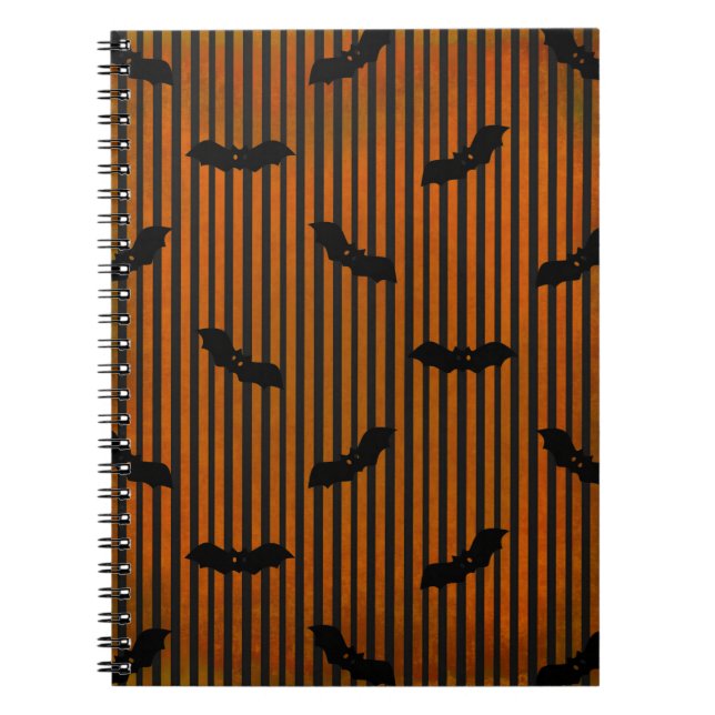 Orange Halloween Bats Spiral Notebook (Front)