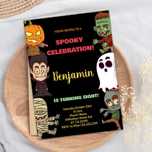 Orange Halloween Birthday Invitations