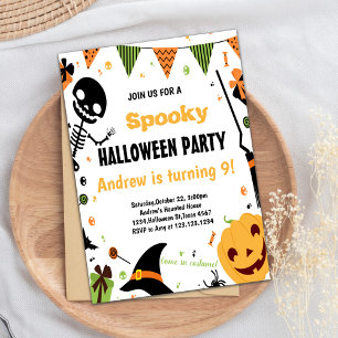 Orange Halloween Birthday Invitations