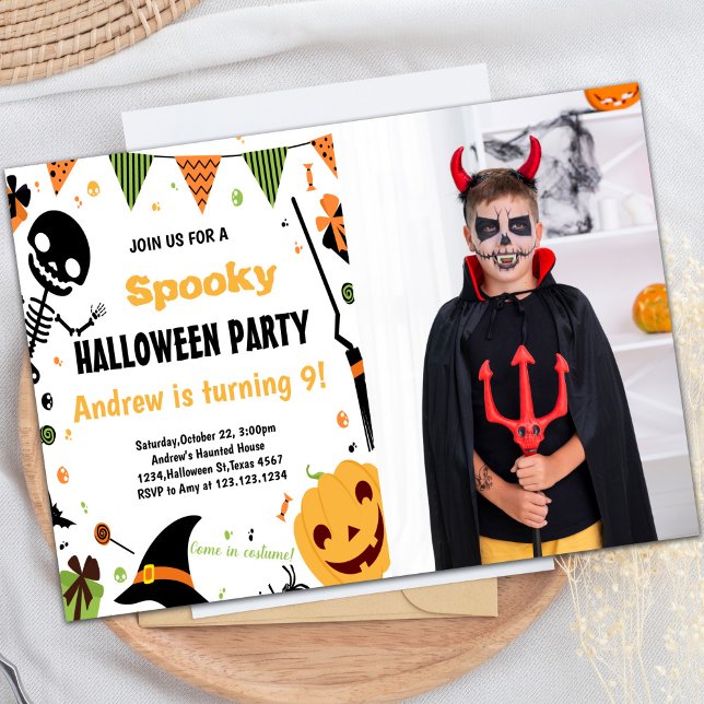 Orange Halloween Birthday Invitations with photo (Orange Halloween Birthday Invitations with photo)
