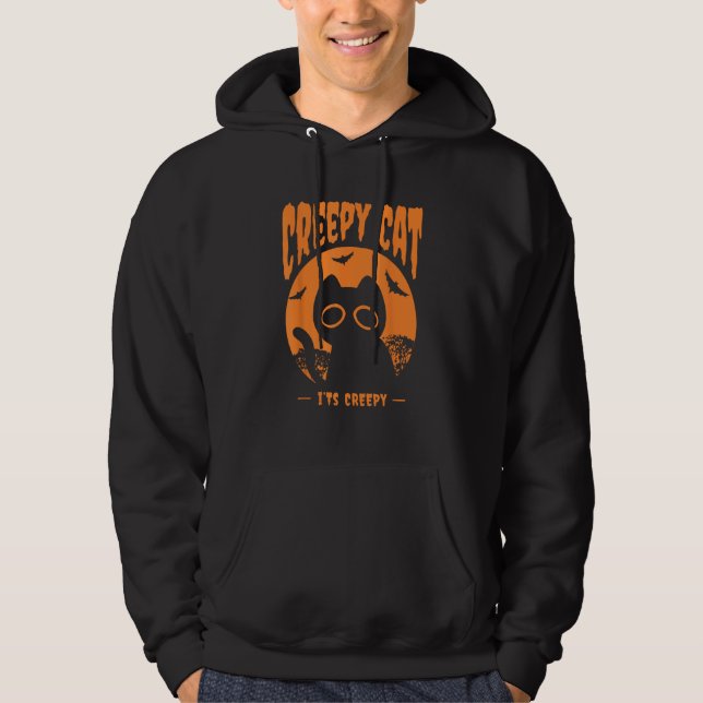 Orange Halloween Cat Bats Hoodie (Front)