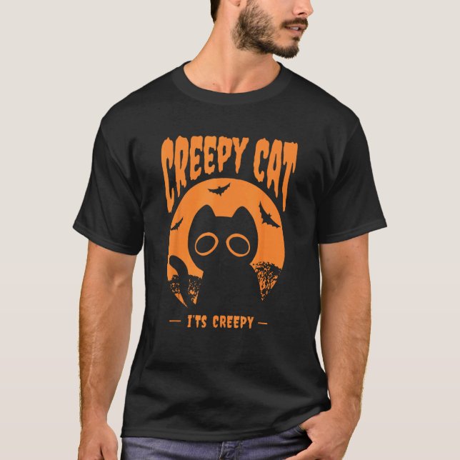 Orange Halloween Cat Bats T-Shirt (Front)