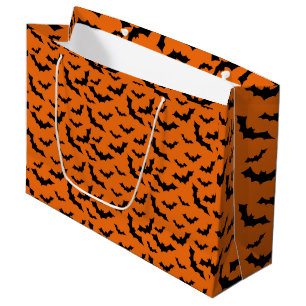 Orange Halloween Flying Bats Gift Bag, Bat Large Gift Bag
