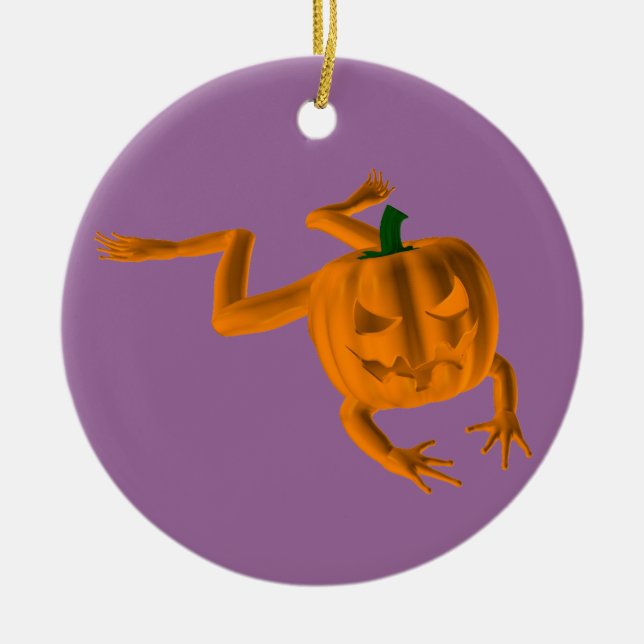 Orange Halloween Frog Ceramic Tree Decoration (Front)