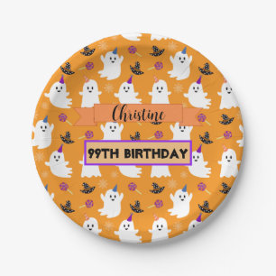 Orange Halloween Ghost Birthday Party Custom Cute Paper Plate