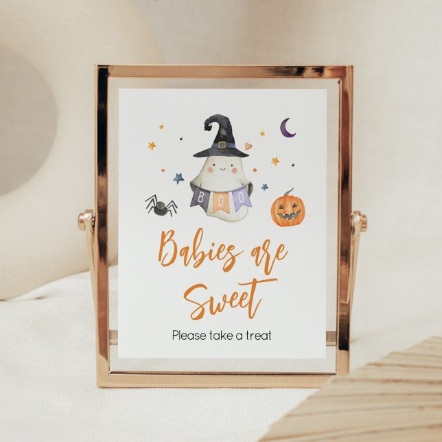 Orange Halloween Ghost Little Boo Babies are Sweet Poster (Little Boo Baby Shower Babies are Sweet Sign)