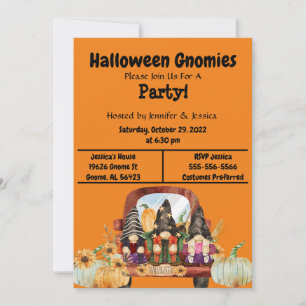 Orange Halloween Gnome Party Invitation