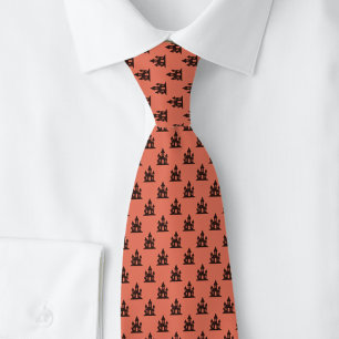 Orange Halloween Haunted House Tie