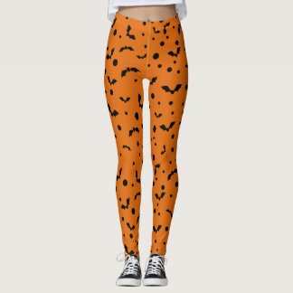 Orange Halloween Leggings with Spooky Black Bats