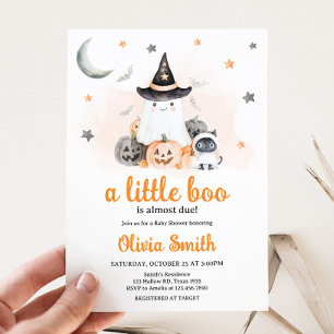 Orange Halloween Little Boo Baby Shower Invitation