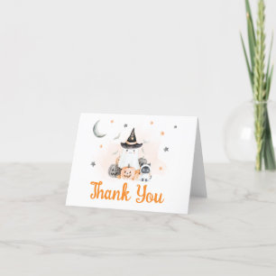 Orange Halloween Little Boo Baby Shower Thank You Card