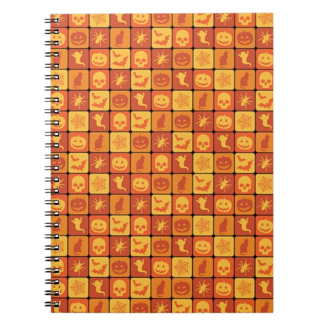Orange Halloween Pattern Spiral Notebook (Front)