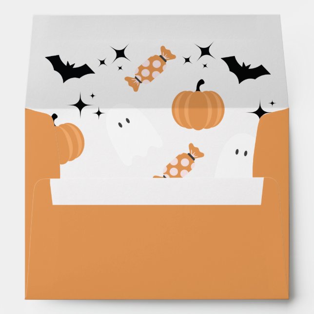 Orange Halloween Pumkins Ghost Return Address Envelope (Back (Bottom))