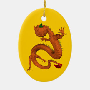Orange Halloween Pumpkin Dragon Ceramic Tree Decoration