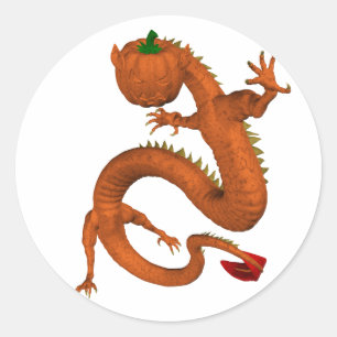 Orange Halloween Pumpkin Dragon Classic Round Sticker