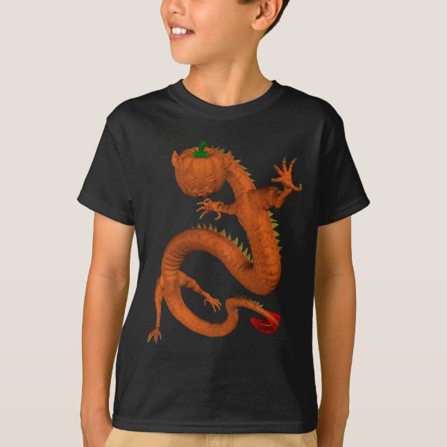 Orange Halloween Pumpkin Dragon T-Shirt (Front)