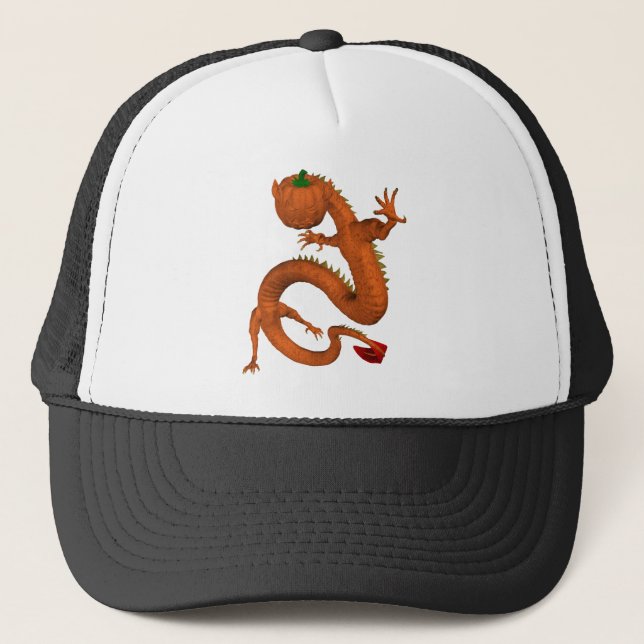 Orange Halloween Pumpkin Dragon Trucker Hat (Front)