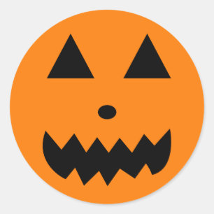 Orange Halloween Pumpkin Face Classic Round Sticker