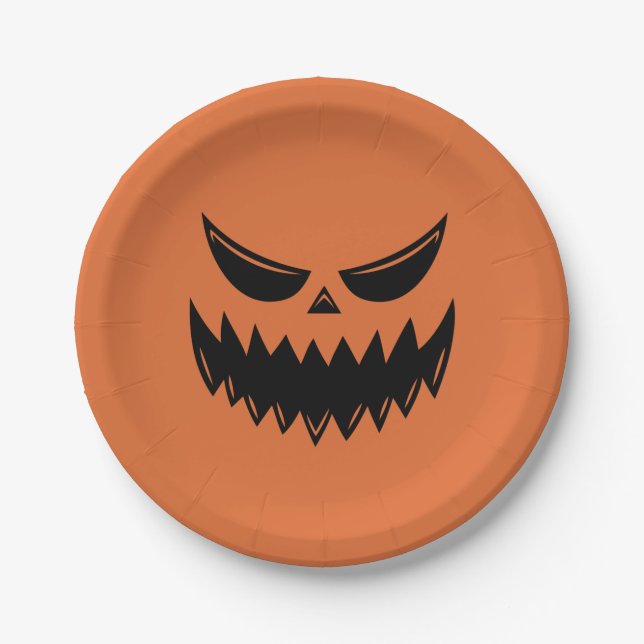 Orange Halloween Pumpkin Jack o Lantern Paper Plate (Front)