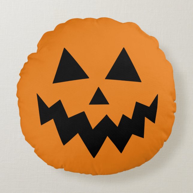 Orange Halloween Pumpkin Jack O Lantern Round Cushion (Front)