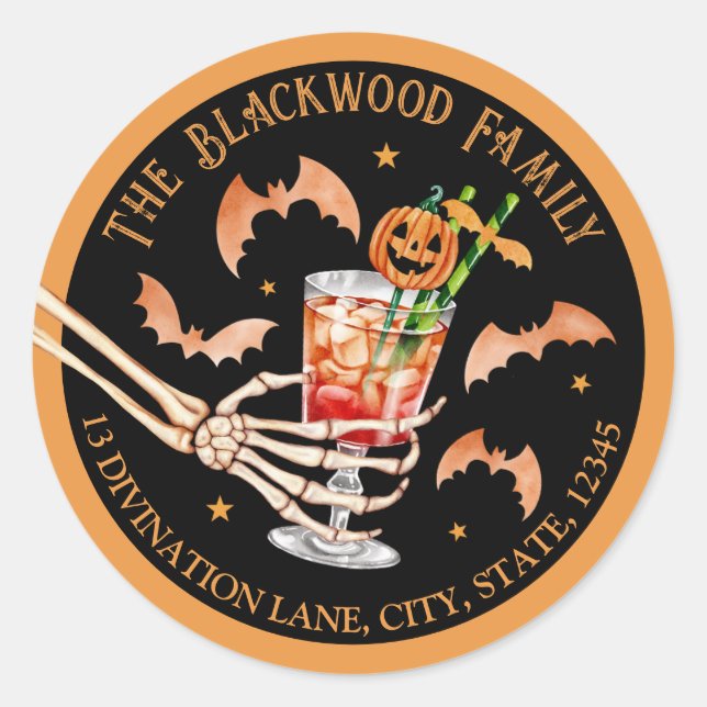 Orange Halloween Pumpkin Return Address Classic Round Sticker (Front)