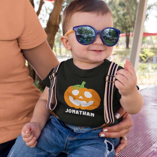 Orange Halloween Pumpkin with Name Baby T-Shirt (Creator Uploaded)