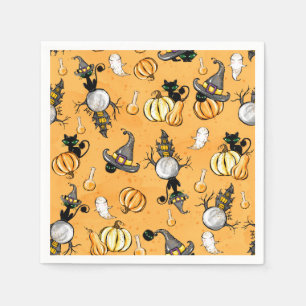 ORANGE HALLOWEEN PUMPKINS AND BLACK CATS NAPKIN