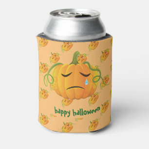 Orange Halloween Sad Pumpkin Seamless Pattern Can Cooler