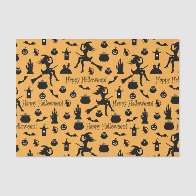 Orange Halloween Silhouettes  Tissue Paper (Front)