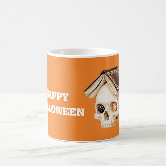 Orange Halloween Skull Book Coffee Mug (Center)
