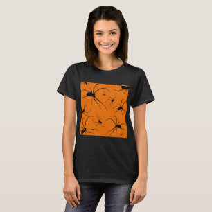 Orange Halloween Spiders Pattern, Black Spider T-S T-Shirt