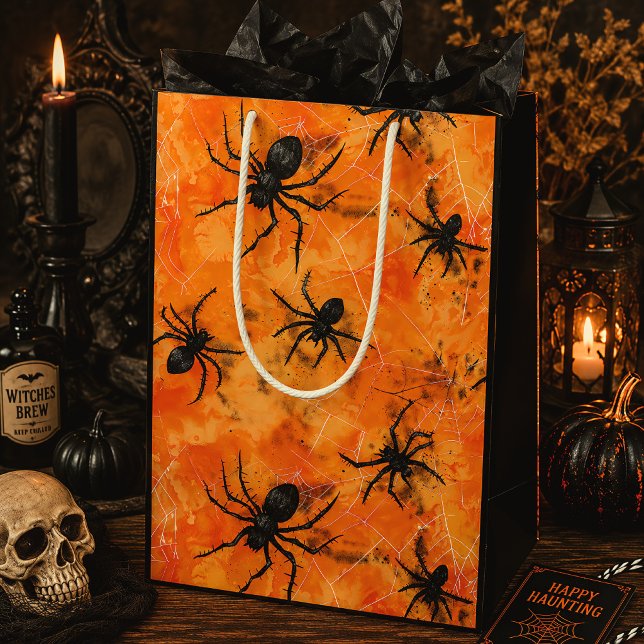 Orange Halloween Spiders & Webs Spooky Medium Gift Bag (Creator Uploaded)