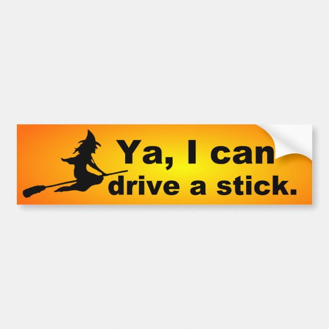 Orange Halloween Witch on Broomstick Bumper Sticker (Front)