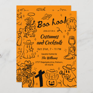 Orange Hand Drawn Cowboy Theme Halloween Party Invitation