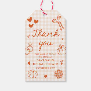Orange Hand Drawn Fall in Love Bridal Shower Gift Tags