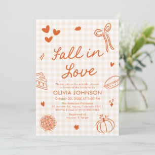 Orange Hand Drawn Fall in Love Bridal Shower Invitation